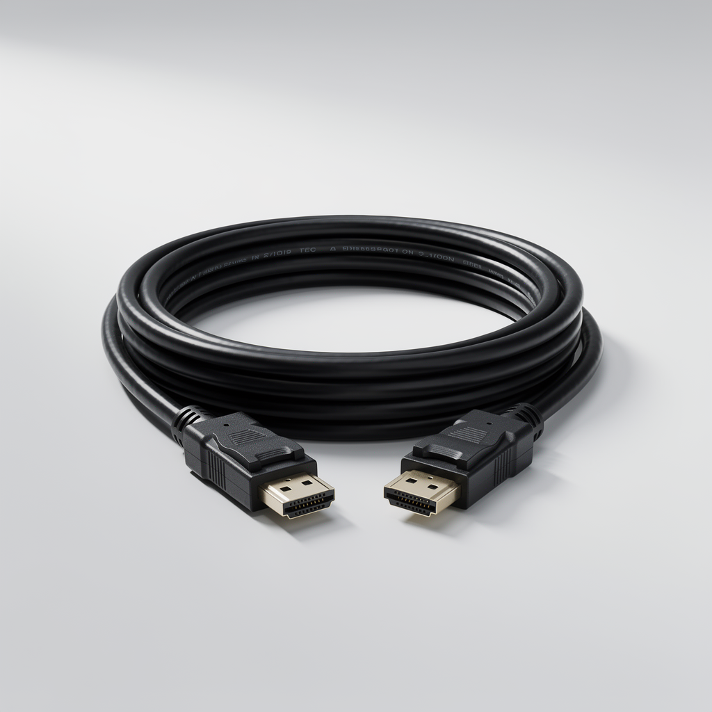 DisplayPort-kabel op een neutrale grijze achtergrond