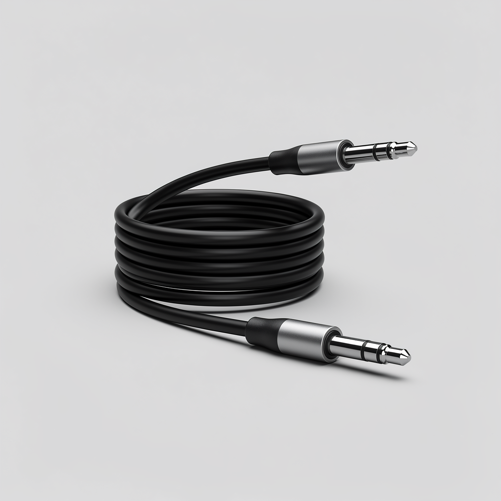 Mini-jack kabel op een neutrale grijze achtergrond