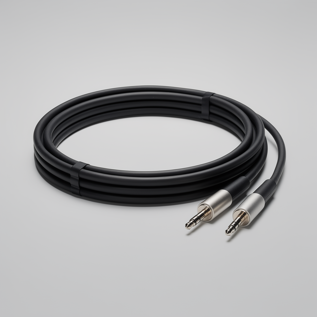 Audiokabel op een neutrale grijze achtergrond