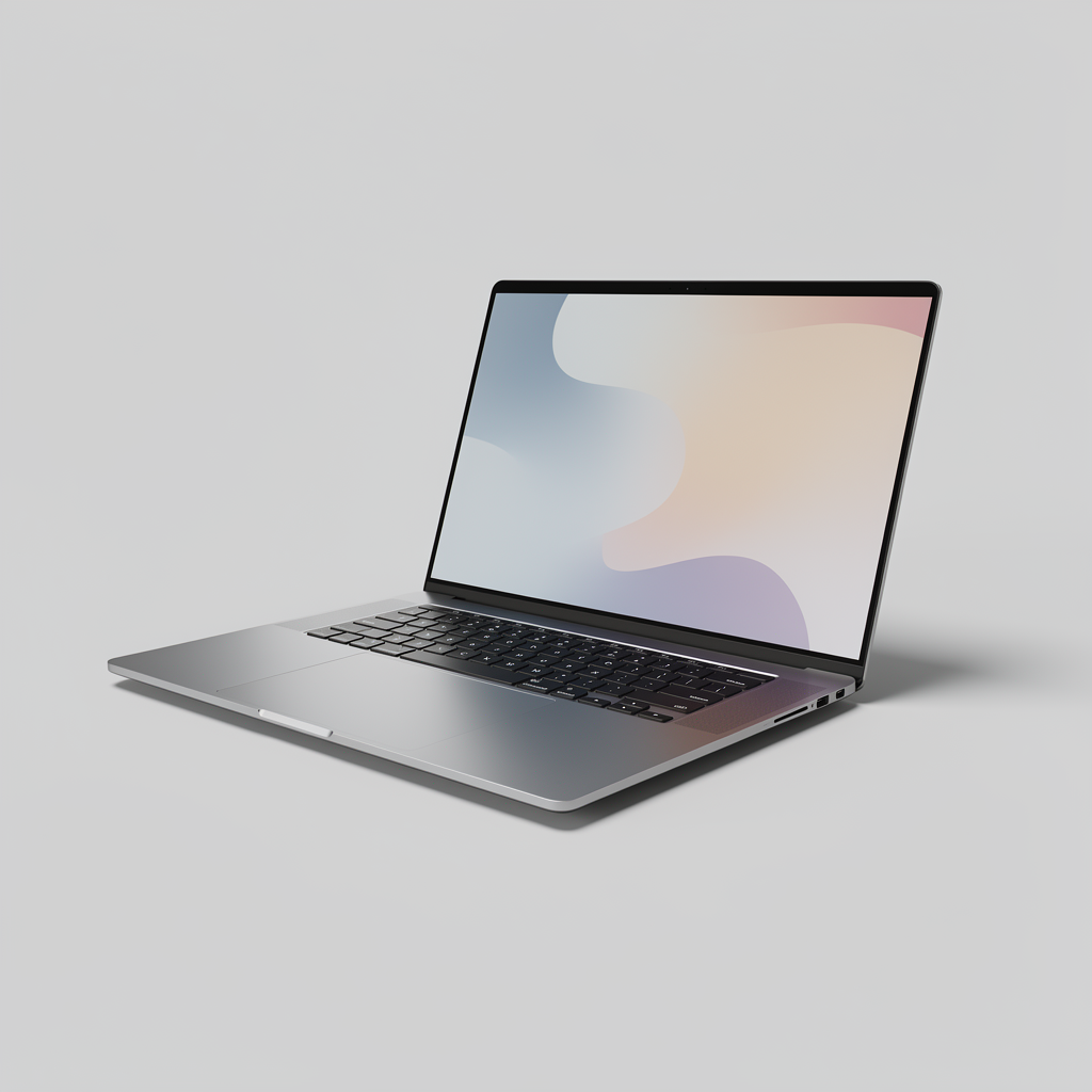 Laptop op een neutrale grijze achtergrond