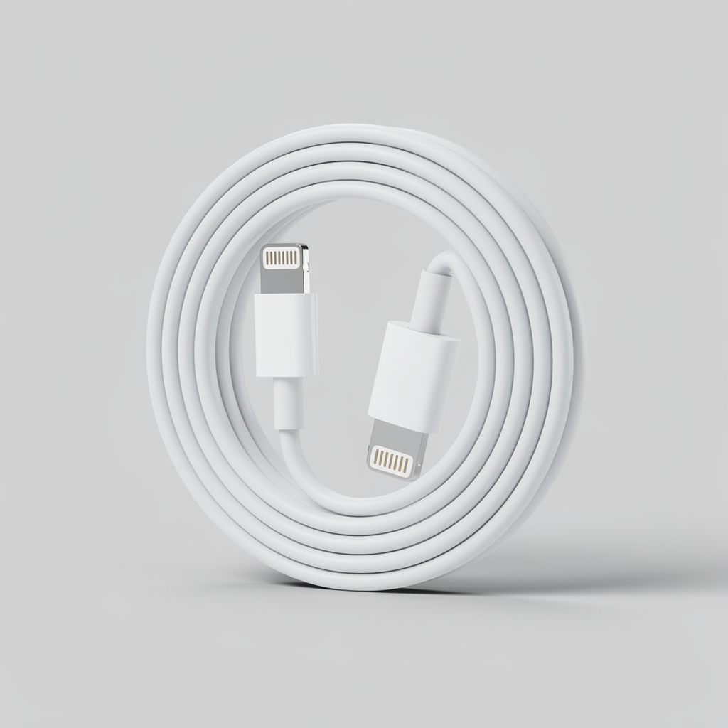 Lightning kabel op een neutrale grijze achtergrond
