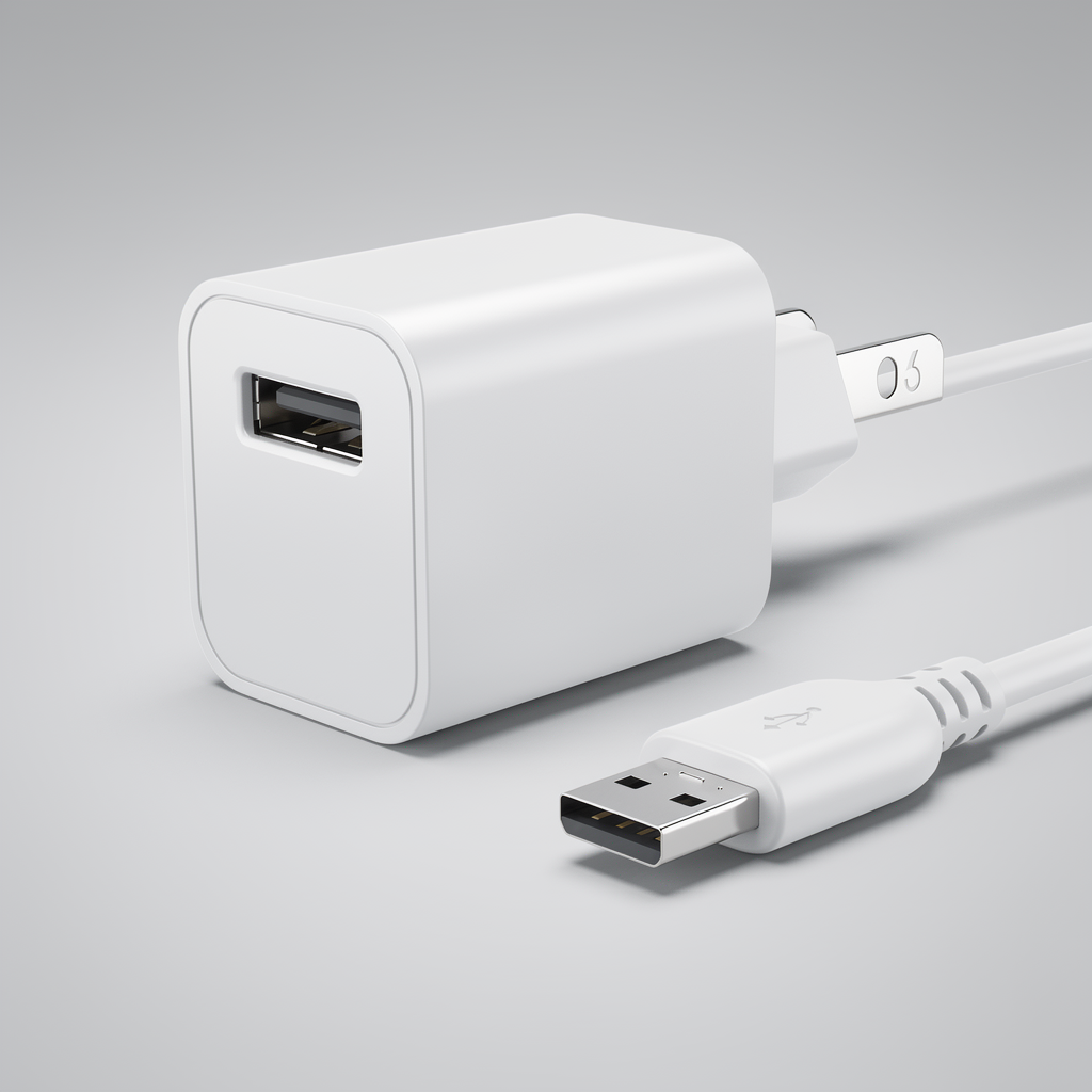Micro-USB oplader op een neutrale grijze achtergrond