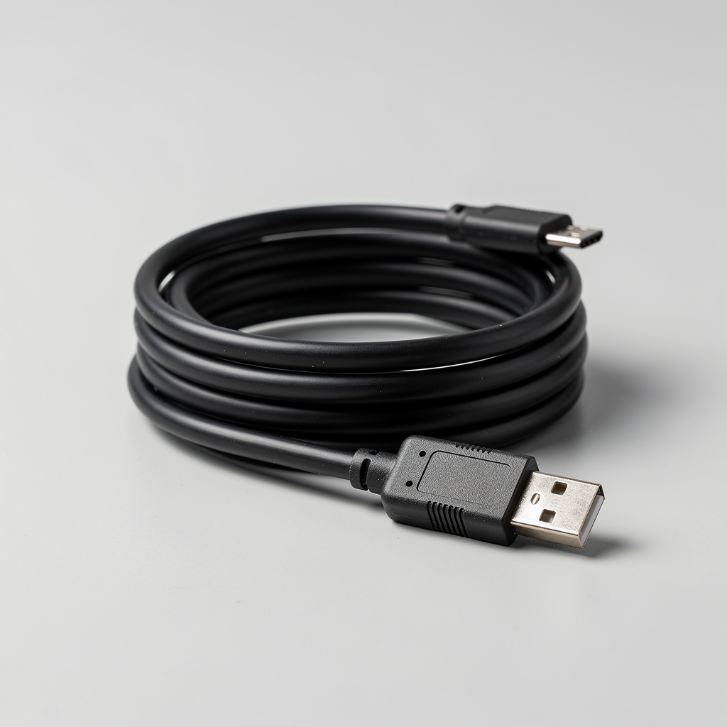 Micro-USB kabel op een neutrale grijze achtergrond