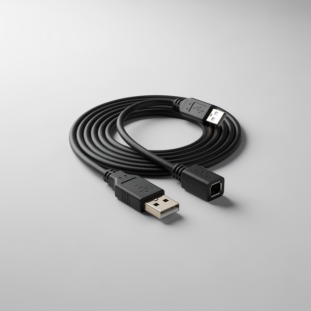 USB-verlengkabel op een neutrale grijze achtergrond