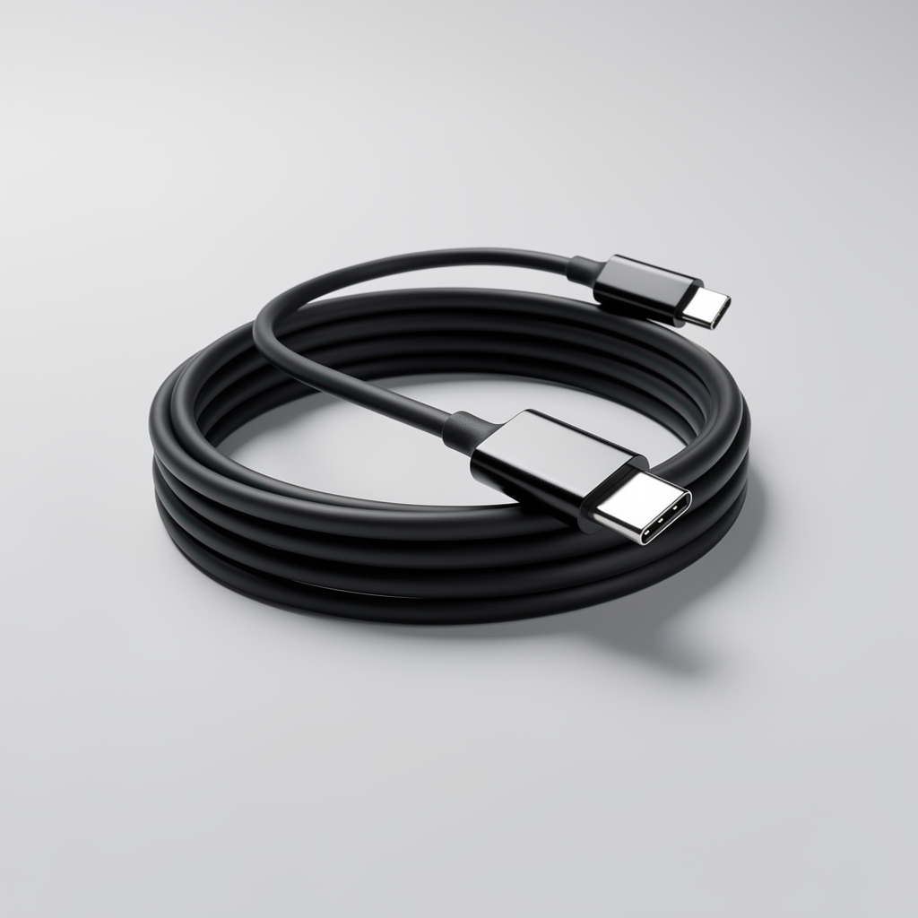 USB-C kabel op een neutrale grijze achtergrond