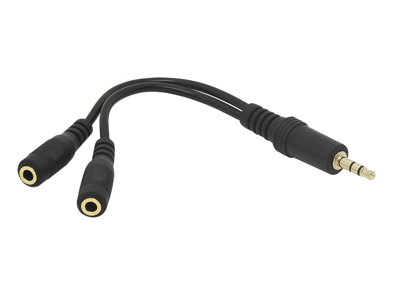 Splitter 3,5 inch Jack Male naar 2x 3,5 inch Jack Female 12 cm - Zwart