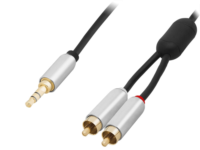 3,5 inch Jack naar 2x Tulp Audio Male Kabel 1,5 meter Afgeschermd - Premium